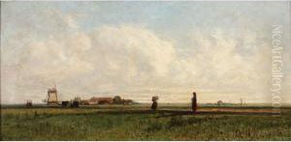 Paysage Au Moulin Oil Painting by Eugene Antoine Samuel Lavieille