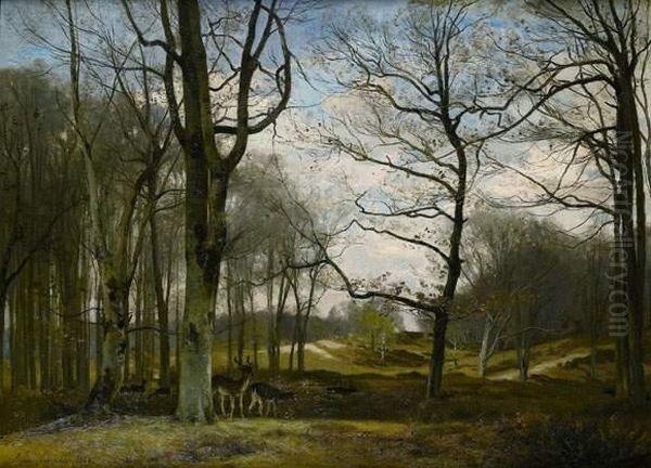 Harde En Foret De Fontainebleau Oil Painting by Eugene Antoine Samuel Lavieille