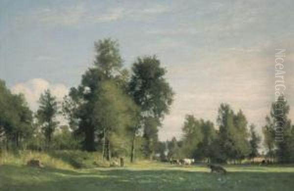 La Prairie De Champgueffier Oil Painting by Eugene Antoine Samuel Lavieille