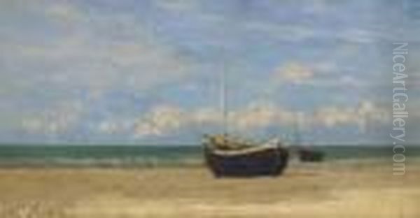 Bateaux Sur Une Plage Oil Painting by Eugene Antoine Samuel Lavieille