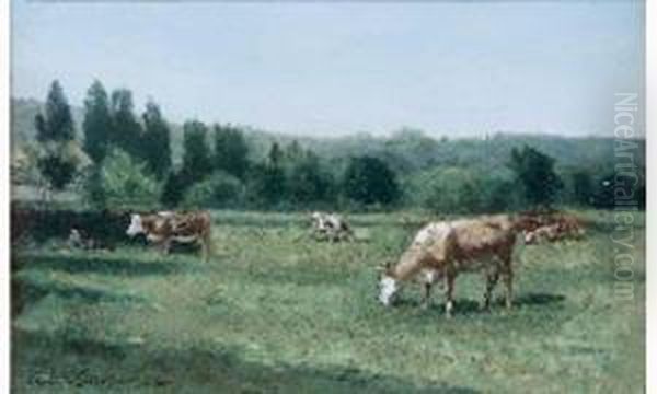 Vaches Au Pturage Oil Painting by Eugene Antoine Samuel Lavieille