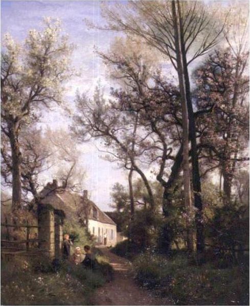 Along The Path To The Village Oil Painting by Eugene Antoine Samuel Lavieille