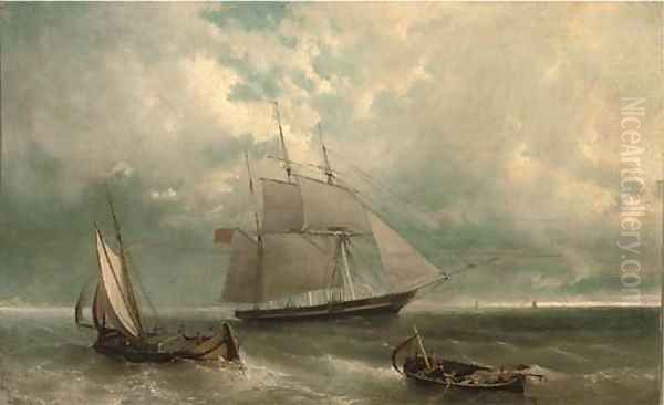 A British merchantman amidst other fishing craft in coastal waters Oil Painting by John Callow