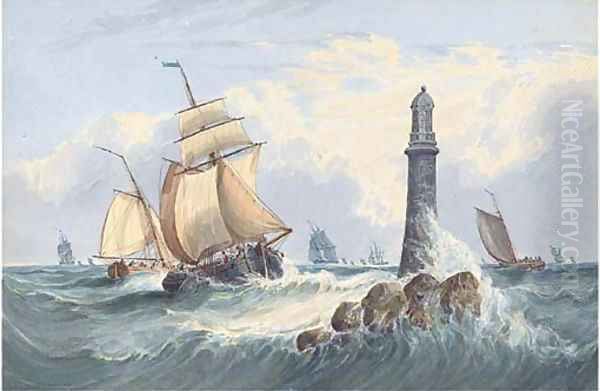 Traders and other vessels off the Eddystone Lighthouse Oil Painting by John Callow