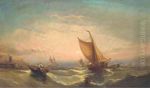 Fishing boats off the south coast (illustrated); and Shipping in a stiff breeze Oil Painting by John Callow