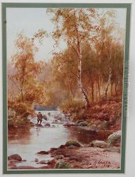 Fisherman On A River Bank Oil Painting by Harold Lawes