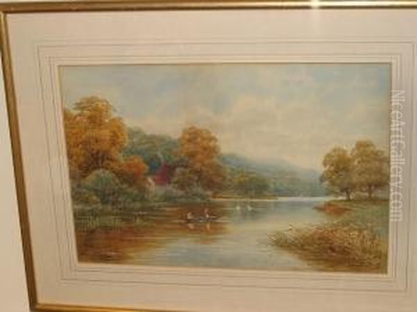 Near Maidenhead, River Landscape, Signed And Inscribed, Watercolour Oil Painting by Harold Lawes