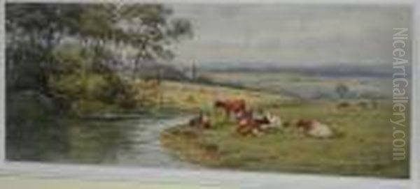 Cattle Resting By A River Oil Painting by Harold Lawes