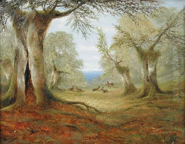 Reddeer In A Forest Clearing by Cecil Gordon Lawson