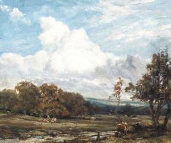 Cattle Grazing In A Landscape In Wharfdale, Yorkshire Oil Painting by Cecil Gordon Lawson