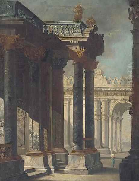 A capriccio of a palace courtyard Oil Painting by Viviano Codazzi