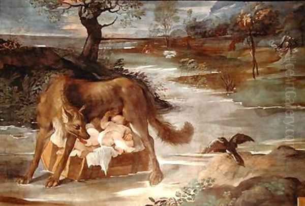 The She Wolf Suckling Romulus and Remus Oil Painting by Ago. Ann. & L. Carracci