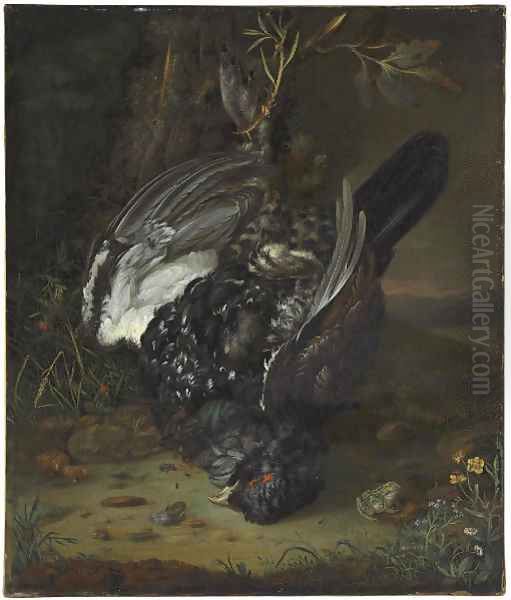 A blackcock in a wooded landscape Oil Painting by Johann Friedrich Von Grooth Germany C