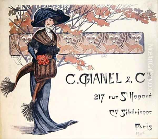 Advertisement for the Furrier C Chanel and Cie Oil Painting by M. Cartier