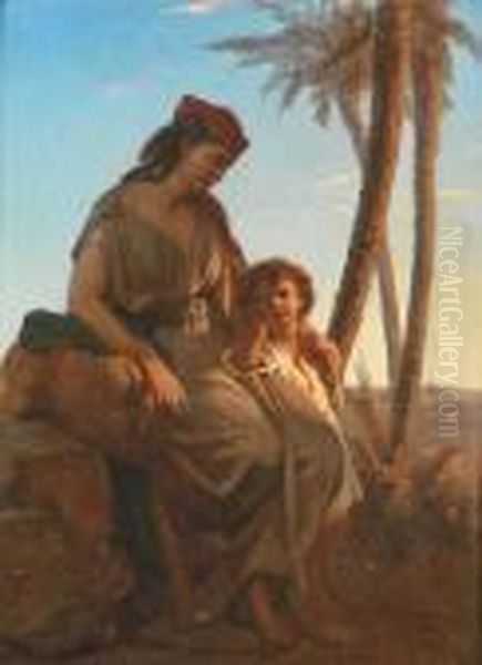 Femme Et Enfant Sous Les Palmiers Oil Painting by Jean Raymond Hippolyte Lazerges