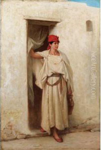 Femme Attendant Le Porteur D'eau Oil Painting by Jean Raymond Hippolyte Lazerges