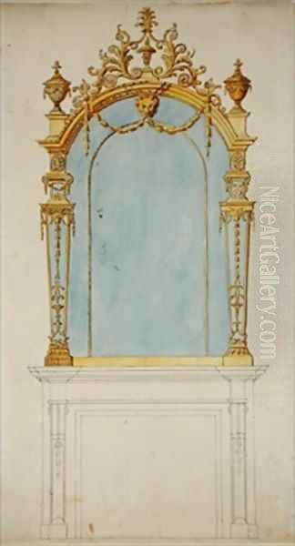 Design for a giltwood mirror Oil Painting by Thomas Chippendale