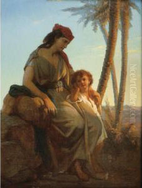 Jeune Mere Et Son Enfant Se Reposant Oil Painting by Jean Raymond Hippolyte Lazerges