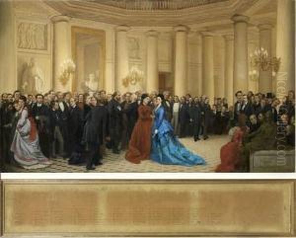 Foyer Du Thetre De L'odeon, 
Apres La Premiere Representation Du <marquis De Villemer> De George 
Sand, Le 19 Fevrier 1864 Oil Painting by Jean Raymond Hippolyte Lazerges