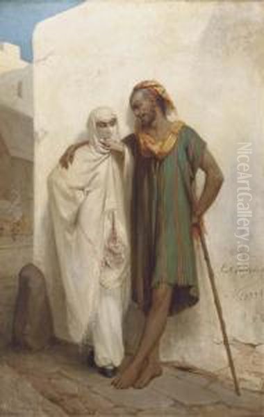 A Rendezvous In An Arabic Street Oil Painting by Jean Raymond Hippolyte Lazerges