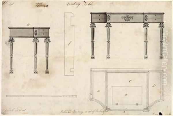 Design for a Writing Table Oil Painting by Thomas Chippendale