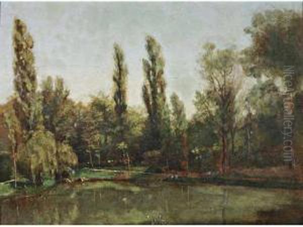 Arbres Autour D'une Piece D'eau Oil Painting by Jean Baptiste Paul Lazerges