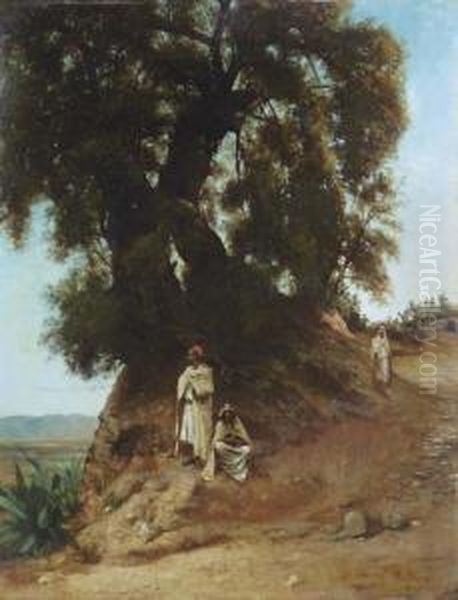 Three Arabs By A Majestic Tree Oil Painting by Jean Baptiste Paul Lazerges