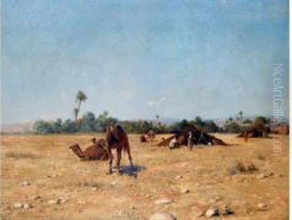 Campement De Nomades A Biskra Oil Painting by Jean Baptiste Paul Lazerges