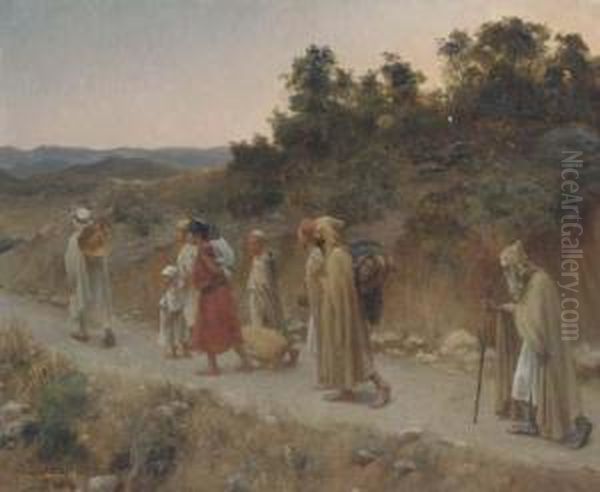 Pilgrims At Dusk Oil Painting by Jean Baptiste Paul Lazerges