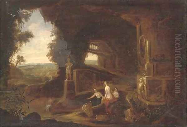 Nymphs bathing in a grotto Oil Painting by Abraham van Cuylenborch