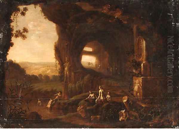 Nymphs bathing by a Grotto Oil Painting by Abraham van Cuylenborch