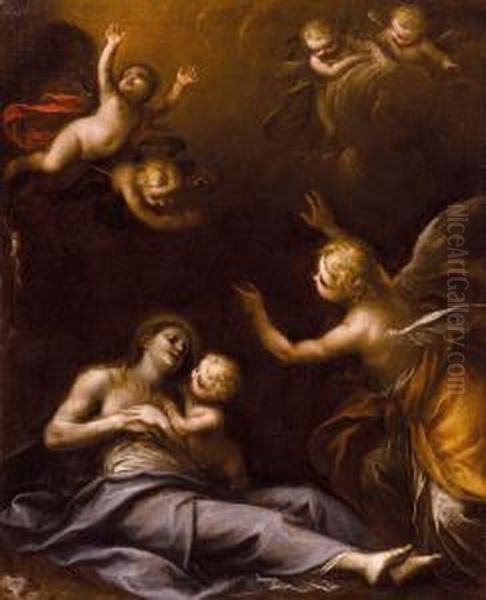 Maddalena Confortata Dagli Angeli Oil Painting by Gregorio Lazzarini