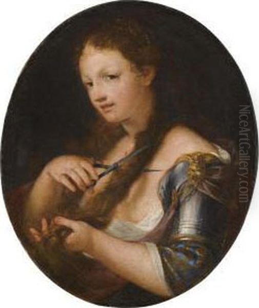 Erminia Cutting Off Her Hair Oil Painting by Gregorio Lazzarini