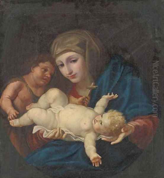 The Madonna and Child with the Infant Saint John the Baptist, in a feigned oval Oil Painting by Carlo Cignani