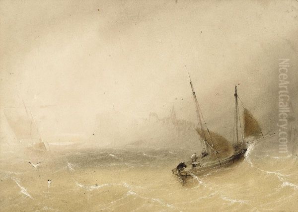 Fishing Vessels Coming Out Of The Early Morning Mist, Jersey Oil Painting by John Le Capelain