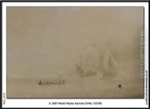 Rowing Out To A Ship Watercolour,signed 10.4 X 14in Oil Painting by John Le Capelain