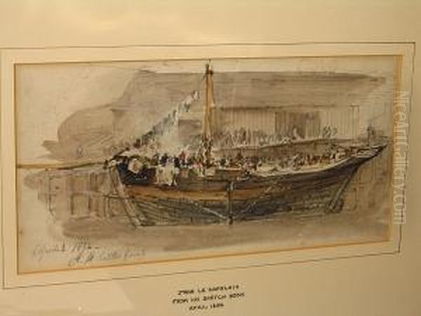 H.m. Cutter Quail, Study Of A Cutter Moored Beside A Quay Oil Painting by John Le Capelain