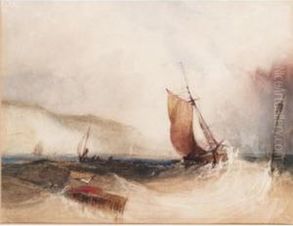 Shipping Off The Coast Oil Painting by John Le Capelain