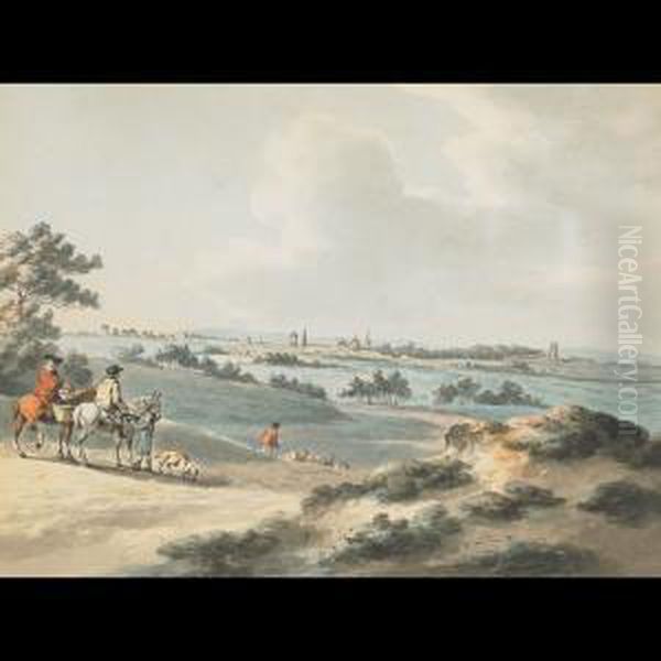 View Of Oxford With Figures On Horseback To The Fore Oil Painting by Peter La Cave