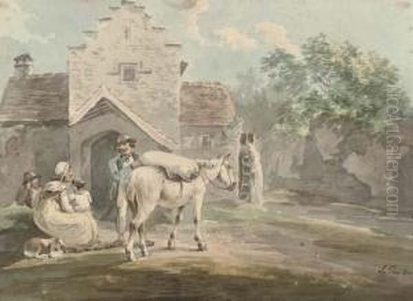 Travellers Before Bury Mill, Devonshire Oil Painting by Peter La Cave