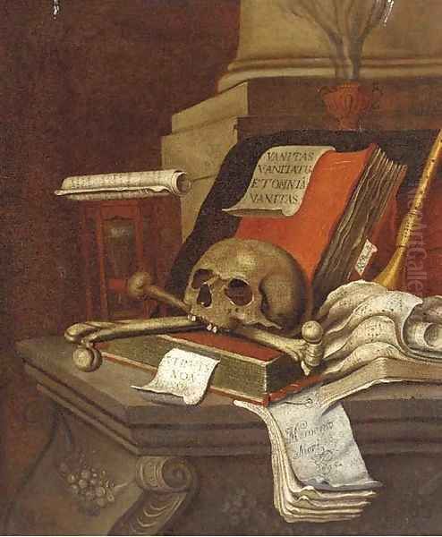 A vanitas still life with books Oil Painting by Edwaert Collier