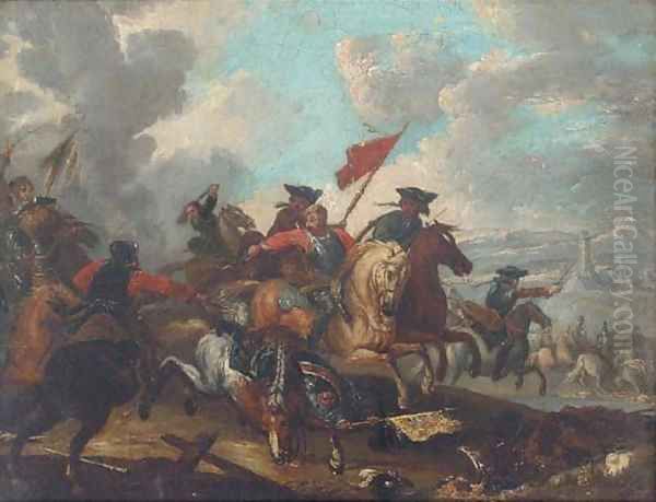 A cavalry engagement 4 Oil Painting by Jacques Courtois