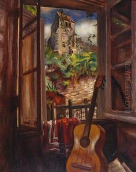 Window With Gitar Oil Painting by Henri Le Fauconnier