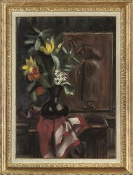 Tulips And Daisies In A Vase On A Table Oil Painting by Henri Le Fauconnier