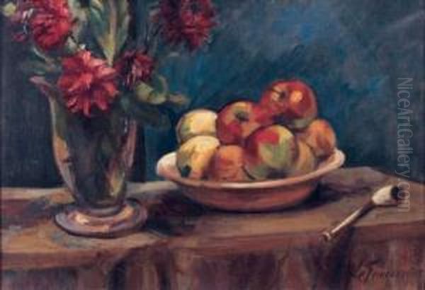 Nature Morte Aux Pommes Et A La Pipe Oil Painting by Henri Le Fauconnier