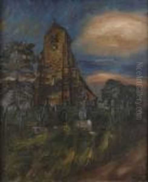 Paysage A L'eglise Oil Painting by Henri Le Fauconnier