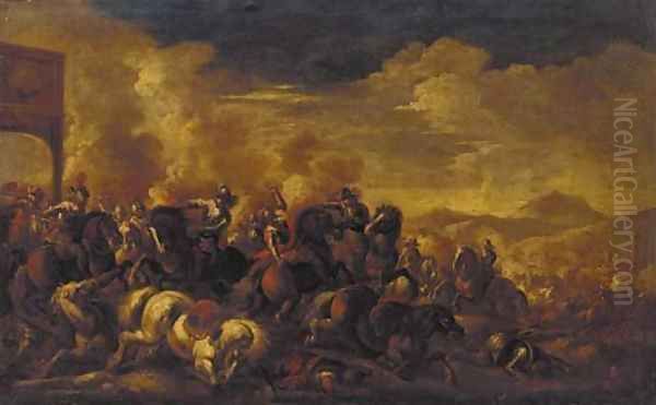 A cavalry engagement 5 Oil Painting by Jacques Courtois