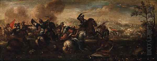 Cavalry Skirmishes between Crusaders and Turks Oil Painting by Jacques Courtois