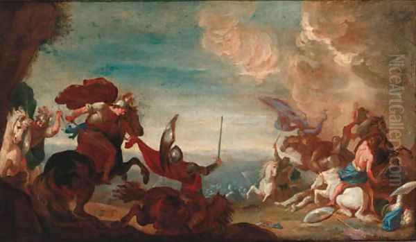 A cavalry battle 3 Oil Painting by Jacques Courtois