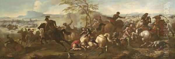 A cavalry battle between Christians and Turks Oil Painting by Jacques Courtois